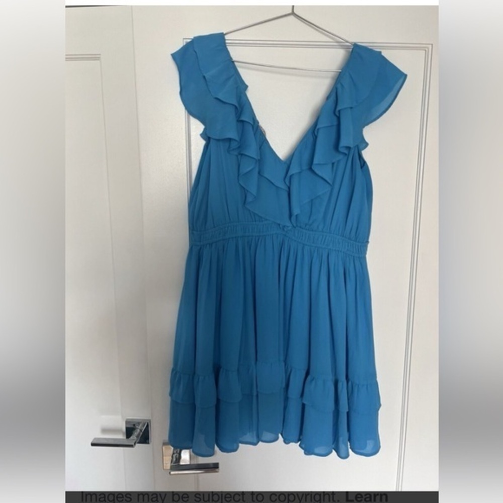 Abercrombie & Fitch Dress in Royal Blue Ruffle Neckline Mini Dress